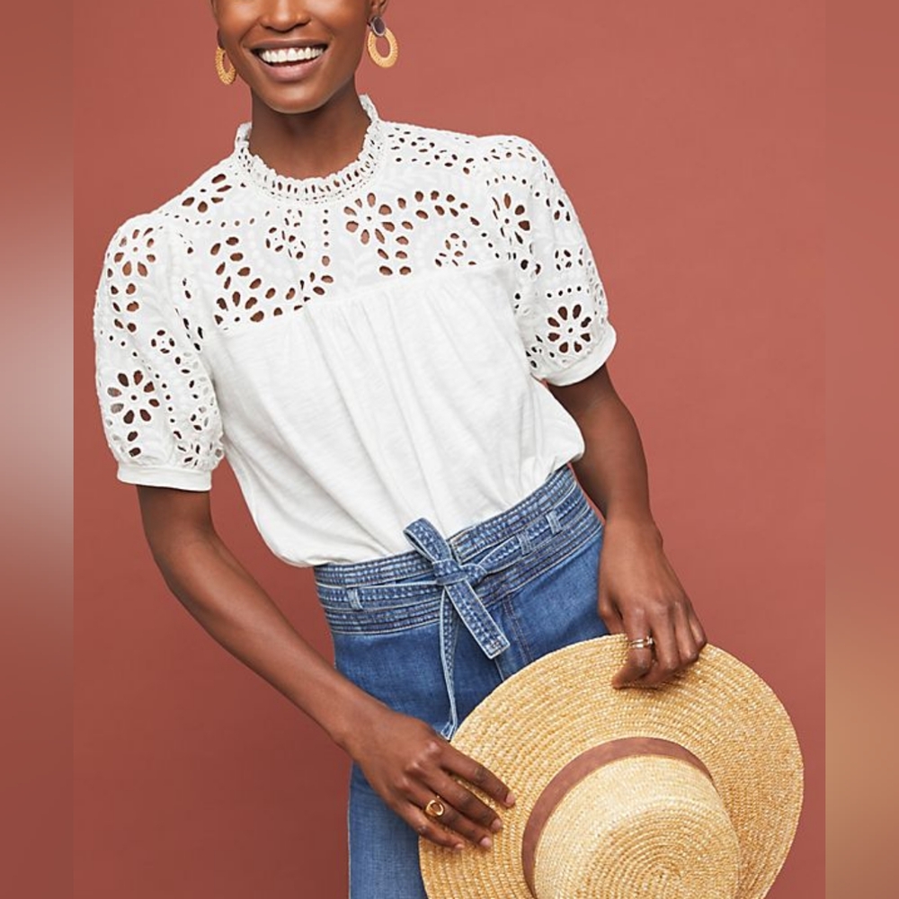 Anthropologie Embroidered Eyelet Blouse